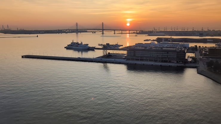 Sunrise in Bay water side Yokohama, Japan